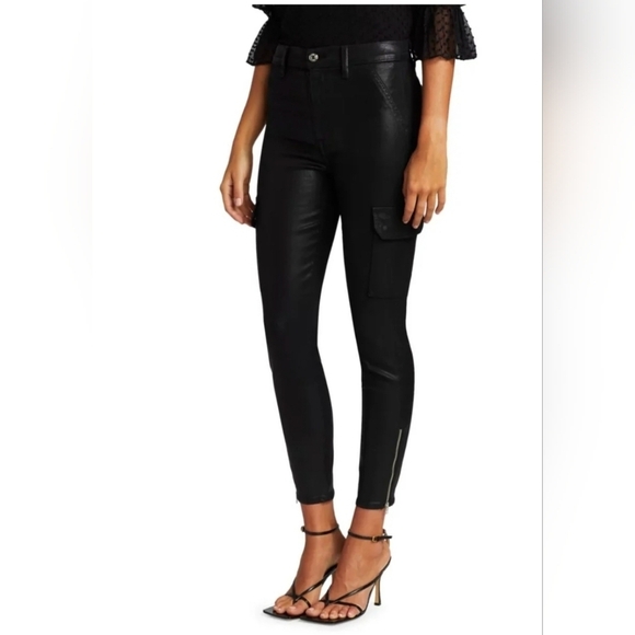 NWOT 7 For All Mankind Coated Skinny Cargo Jean - Black Size 28 - Picture 2 of 14